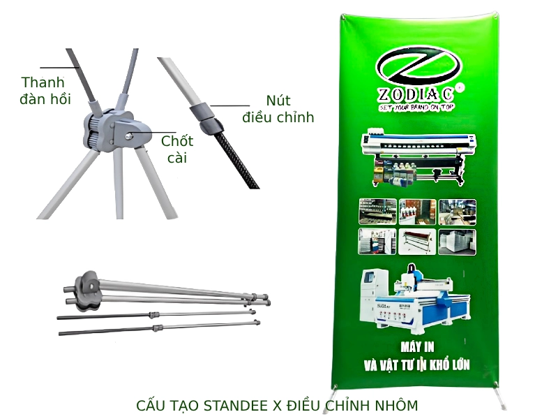Cấu tạo standee x điều chỉnh nhôm