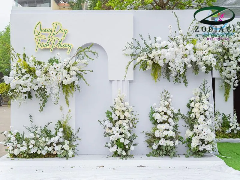 backdrop đám cưới xanh