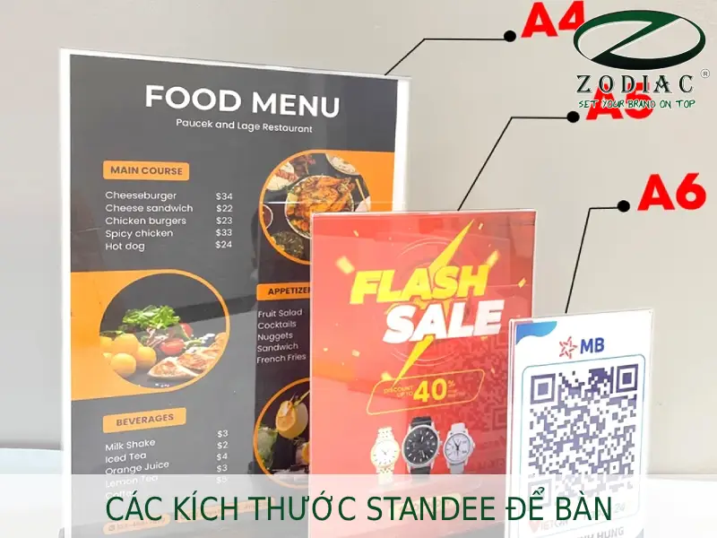Các kích thước standee để bàn tại ZODIAC