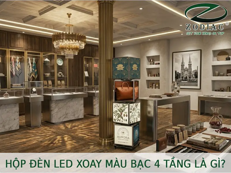 Hộp đèn led xoay màu bạc 4 tầng là gì tại ZODIAC